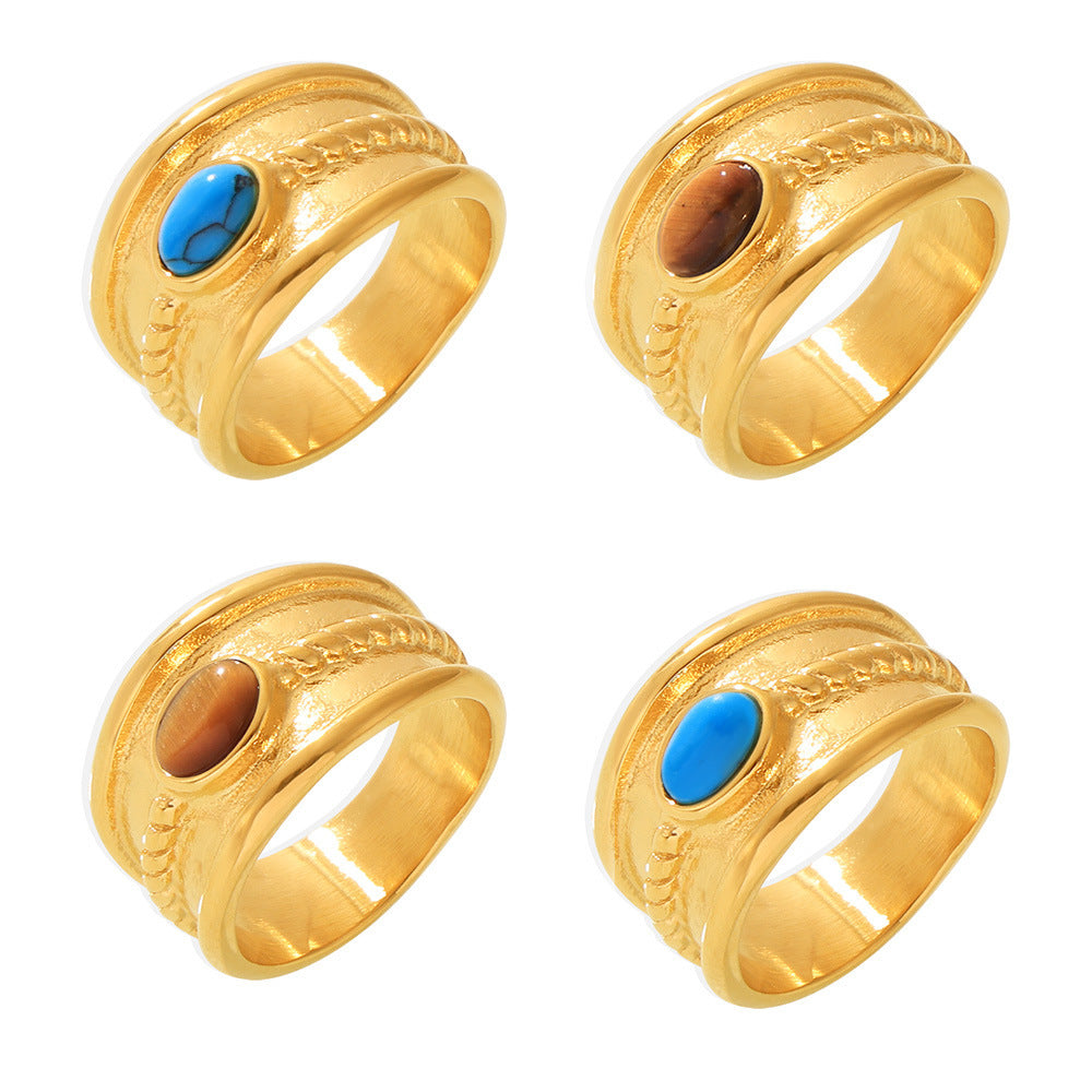 Wholesale Stainless Steel Blue turquoise tiger eye twist pattern ring