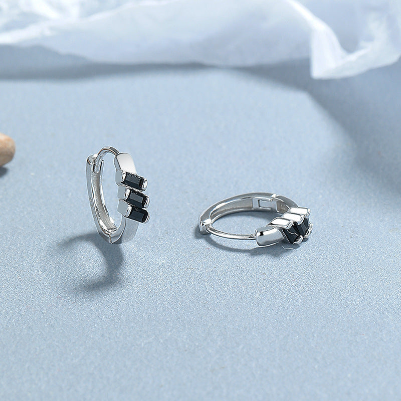 Wholesale 925 Sterling Silver Black Zircon Square Earrings