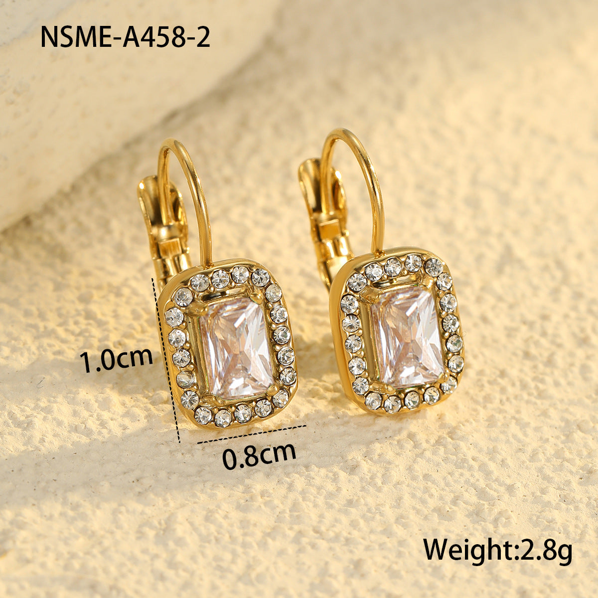 Wholesale Square zircon earrings stainless steel light luxury earrings