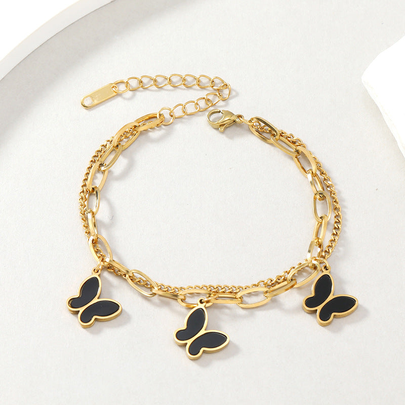 Wholesale  18K gold dripping star butterfly double-layer Stainless steel bracelet