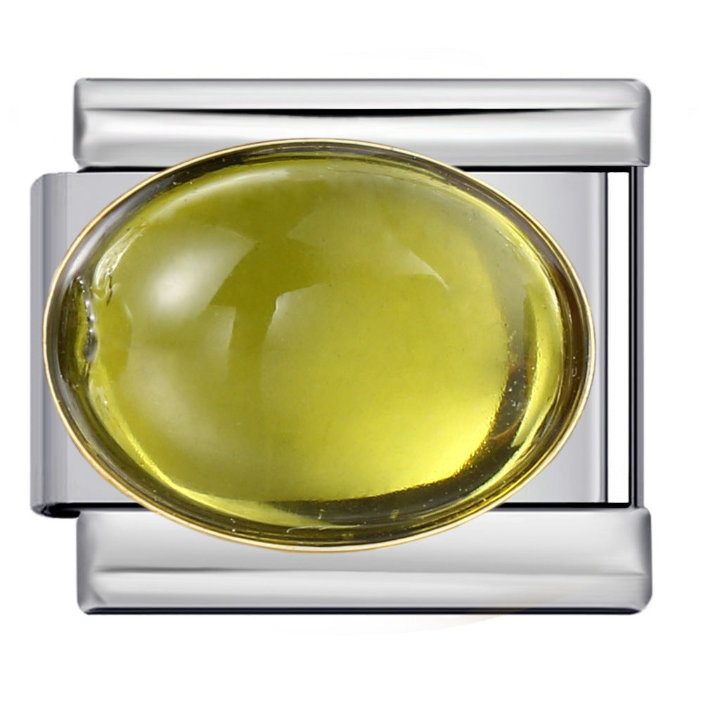 Wholesale Italian Charm Bracelet 9mm DIY Splicing Removable Large Oval Color Stone Stainless Steel Composable Bracelet