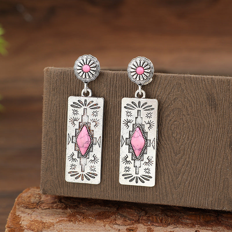 Wholesale Turquoise Alloy Bohemian Melon Flower Patchwork Earrings