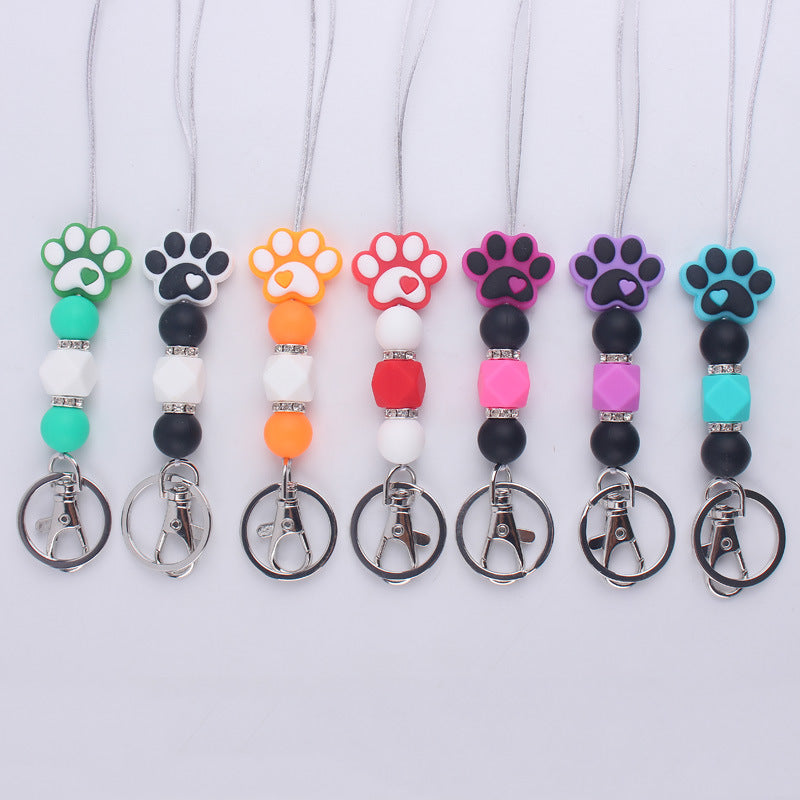 Wholesale Cartoon Dog Paw Silicone Bead Hanging Rope Keychain ACC-KC-GuangTian023