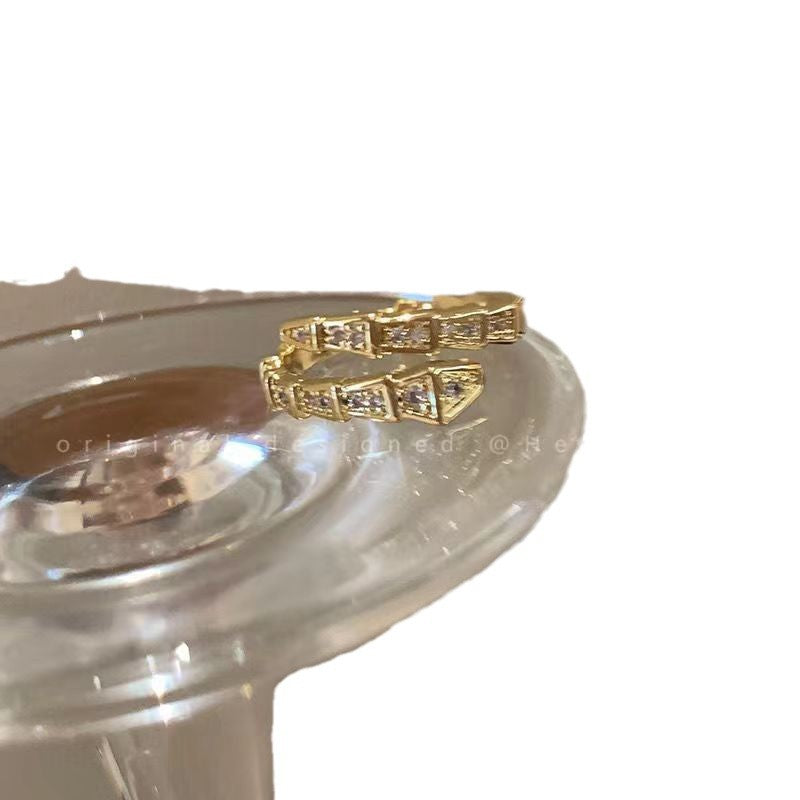 Wholesale Silver Tone Snake Ring With Rhinestones Open Design For Women Trendy Jewelry Accessory Gift