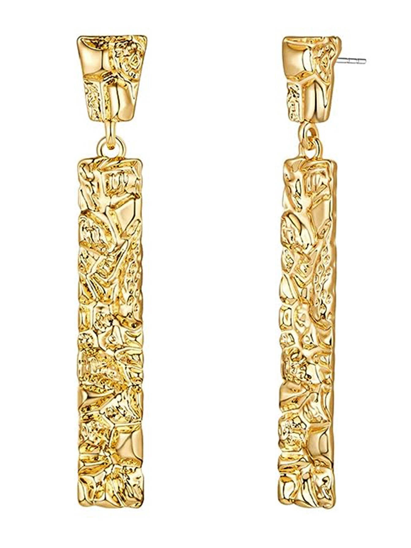 Wholesale High-end Metal Simple Geometric Strips with Hammered Pattern Earrings