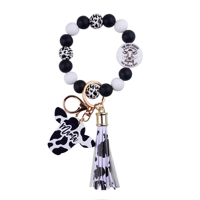Wholesale  cartoon western cow head keychain creative silicone beads wristlet keychain