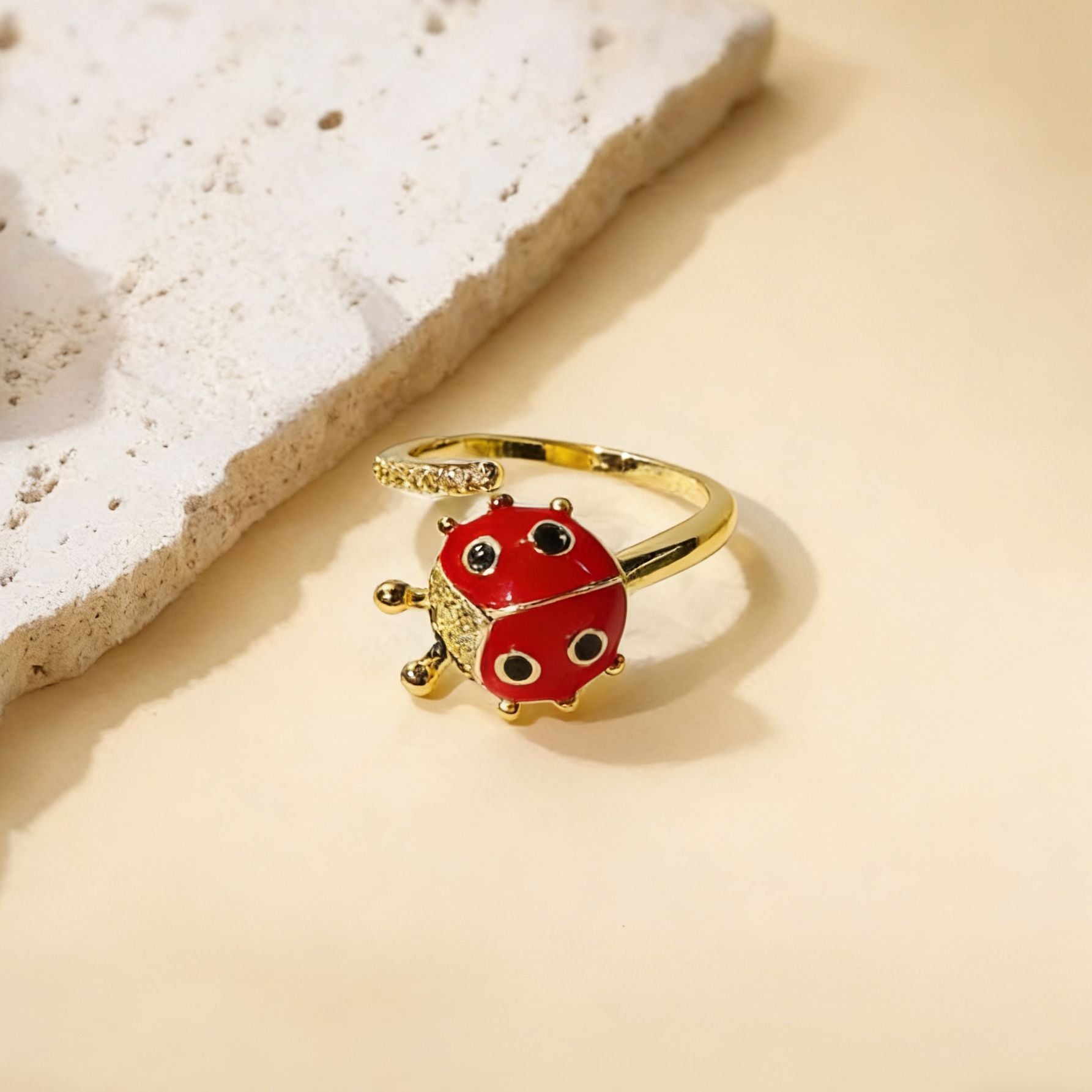 Wholesale Colorful Enamel Ladybug Ring Adjustable Open Insect Design Jewelry Accessory for Everyday Wear