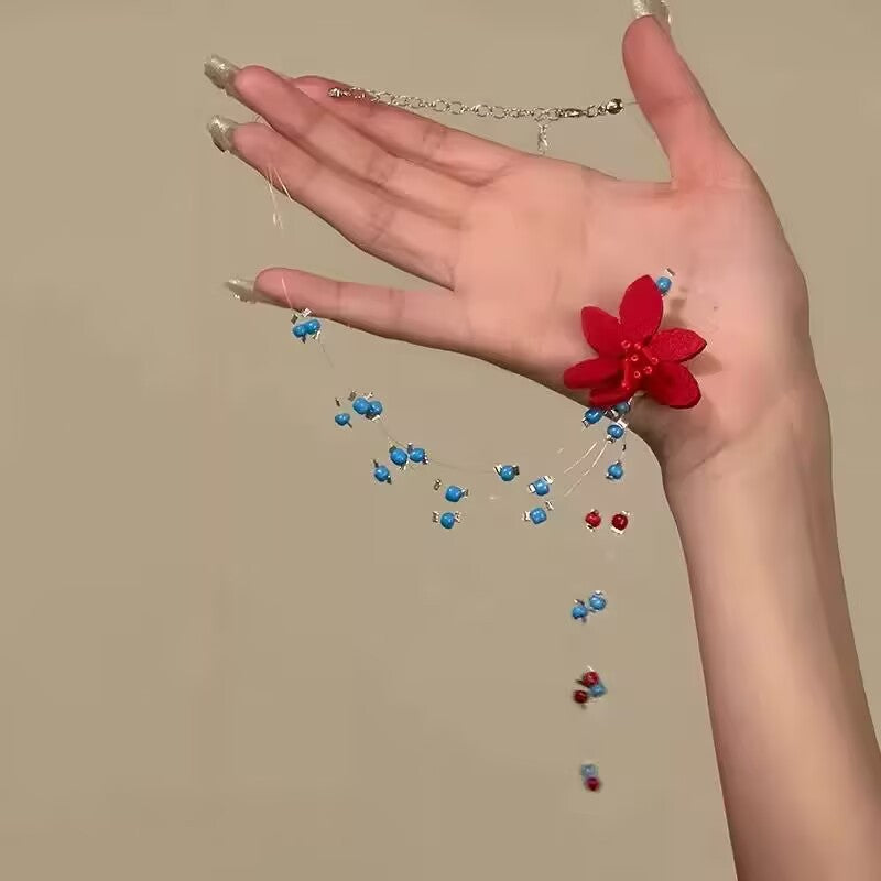 Wholesale Retro contrast color flower beaded long tassel earrings