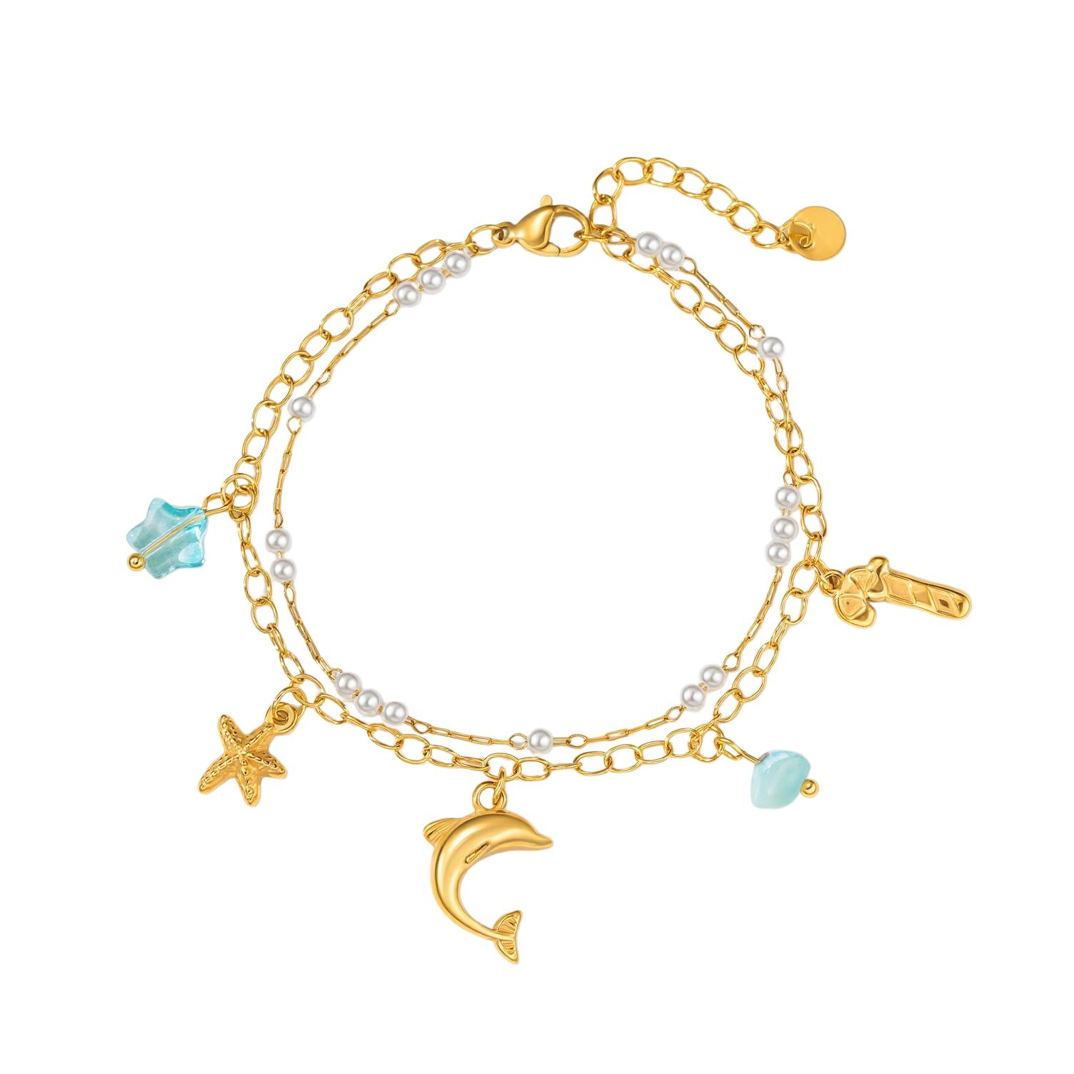 Wholesale Gold Plated Titanium Steel Ocean-Style Shell Starfish Pendant Bracelet Jewelry Accessory