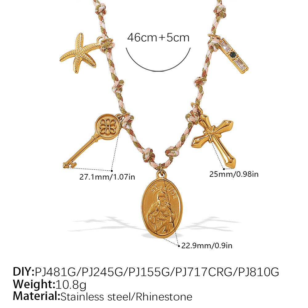 Wholesale  Retro Seaside Style DIY Freshwater Pearl Pendant Bracelet Stainless Steel Plated 18K Gold Ceramic Pendant Necklace for Women