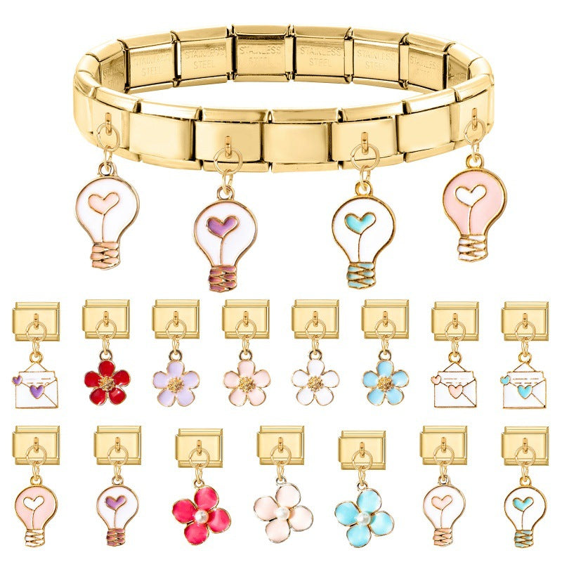 Wholesale  Italian Charm Bracelet 9mm DIY Flower Pendant Creative Stainless Steel Composable Bracelet