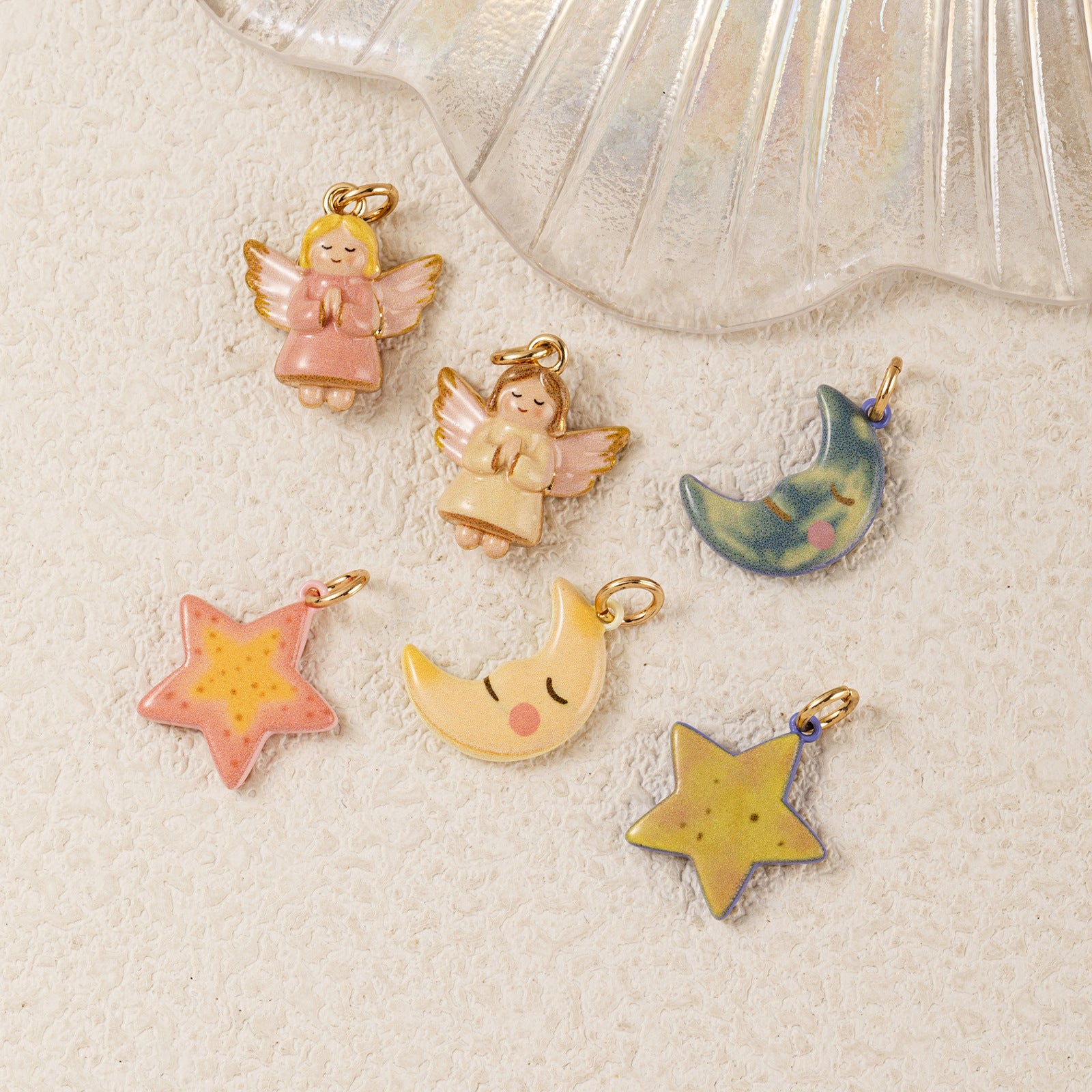 Wholesale Cute Retro Dopamine Angel Star Moon Pendant Copper Jewelry Accessory