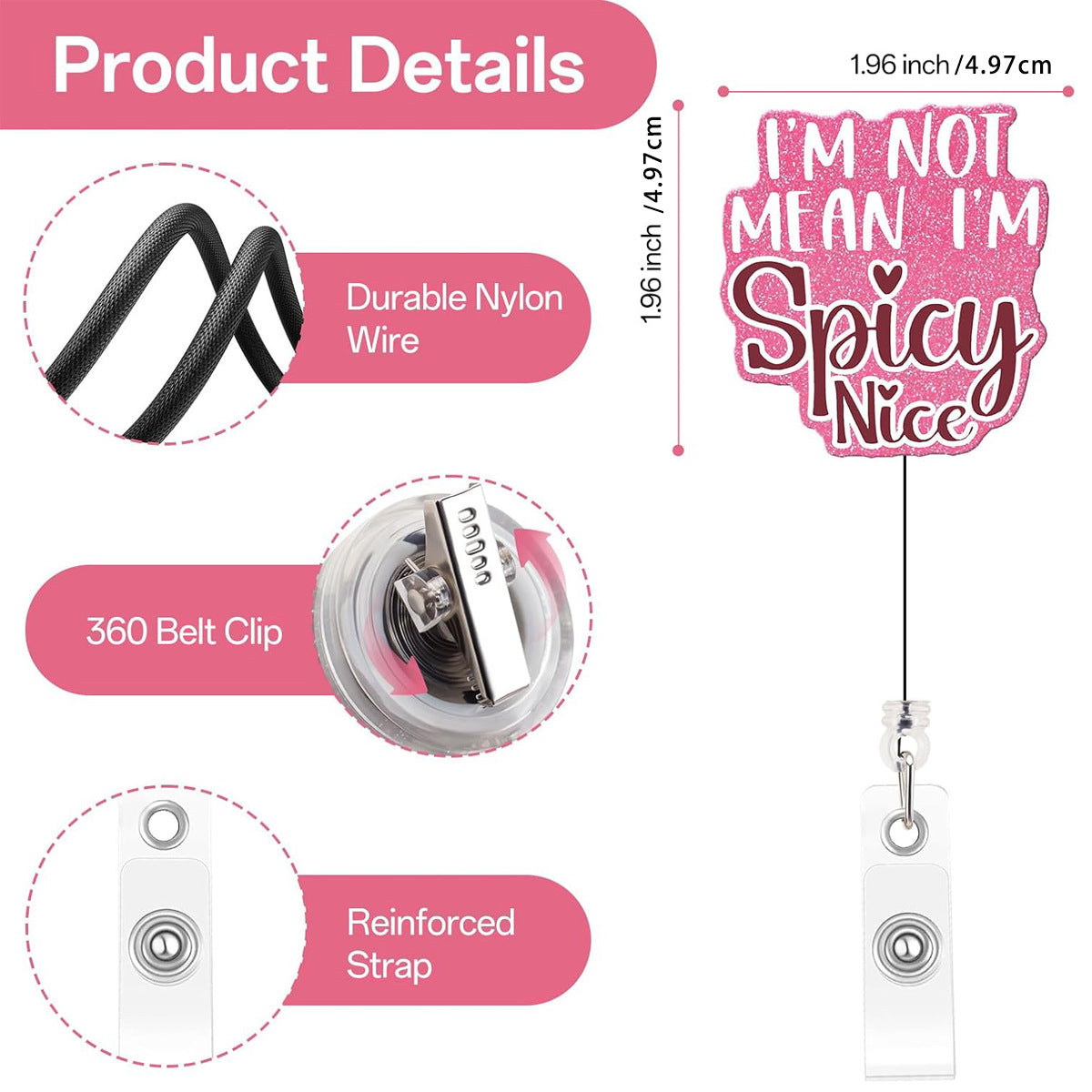 Wholesale  retractable acrylic English rotating clip Badge Reels