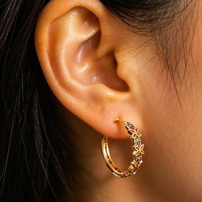Wholesale Luxury minimalist chic hoop earrings with zircon accents for women