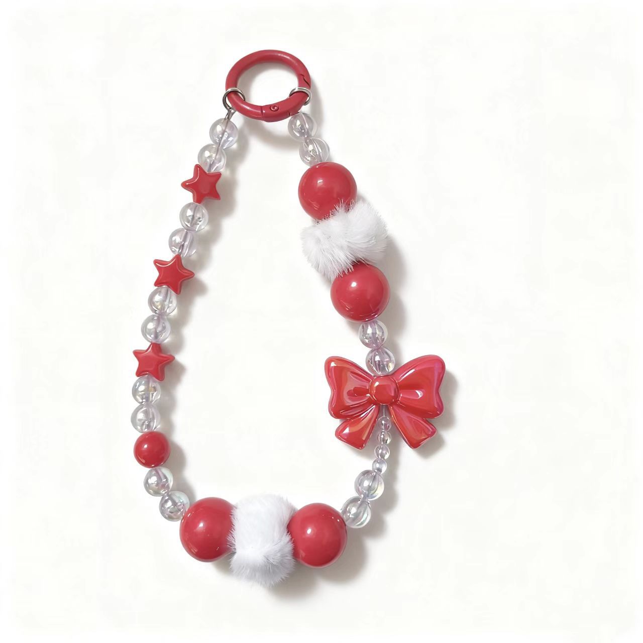 Wholesale Acrylic Christmas Red Bow Beaded Keychain,  Cute Bag Charm with Tassel,  Trendy Phone Accessory for Everyday Use