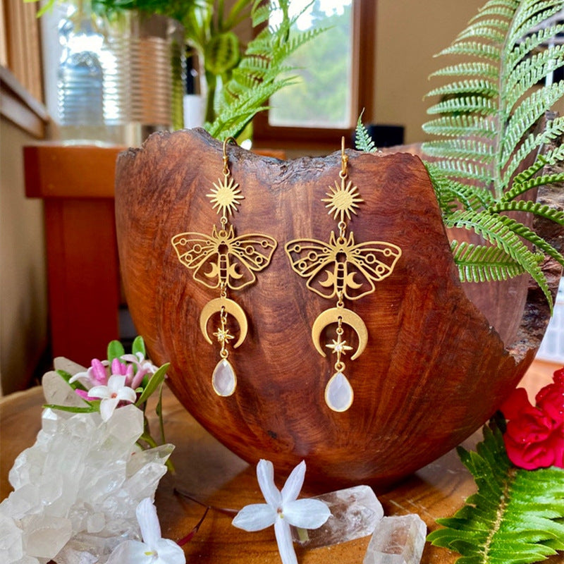 Wholesale Vintage Bohemian Moon Star Sun Gemstone Pendant Alloy Earrings ACC-ES-MingC008