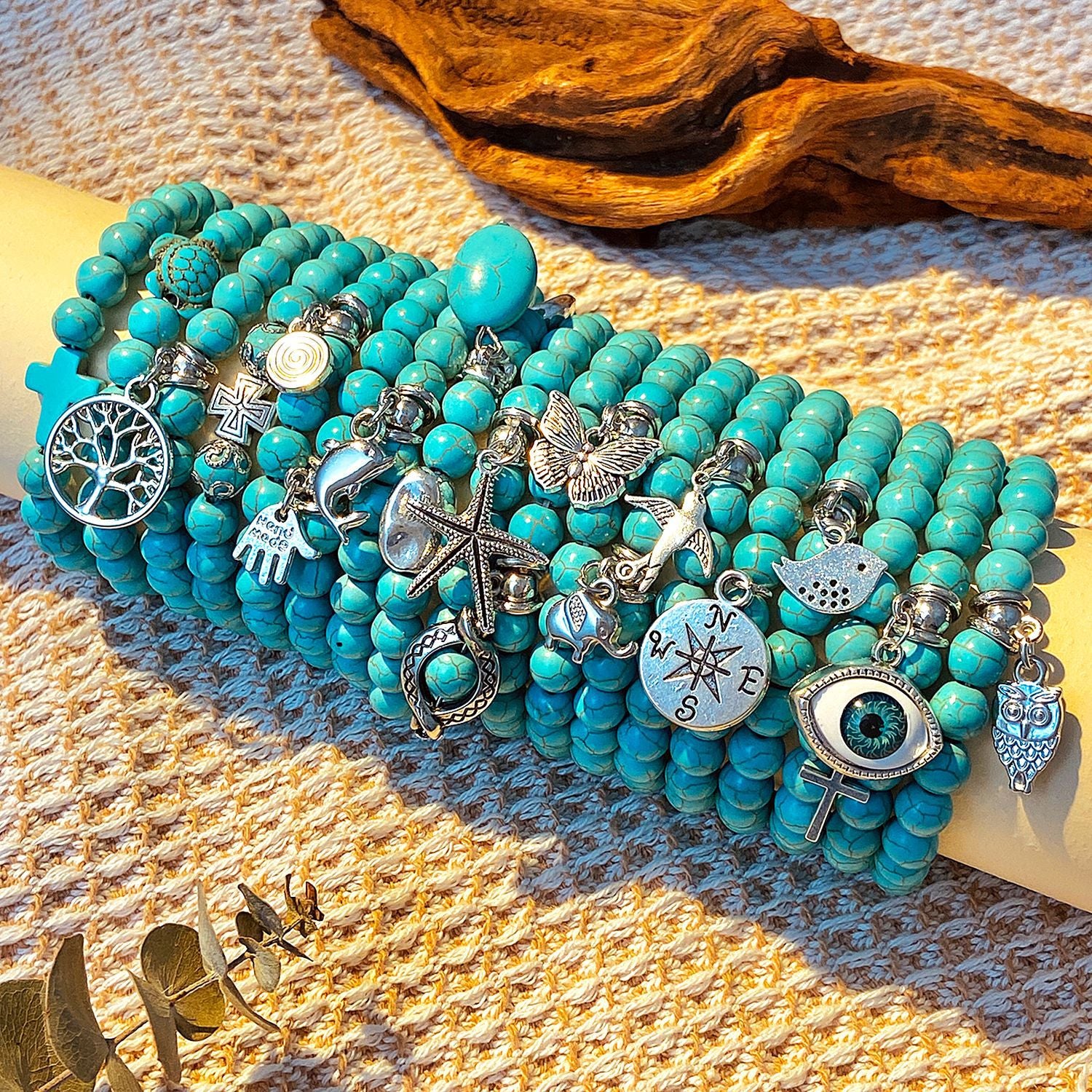 Wholesale Bohemian Turquoise Bead Bracelet Cross Starfish Turtle Design Fashion Accessory Gift for Resale