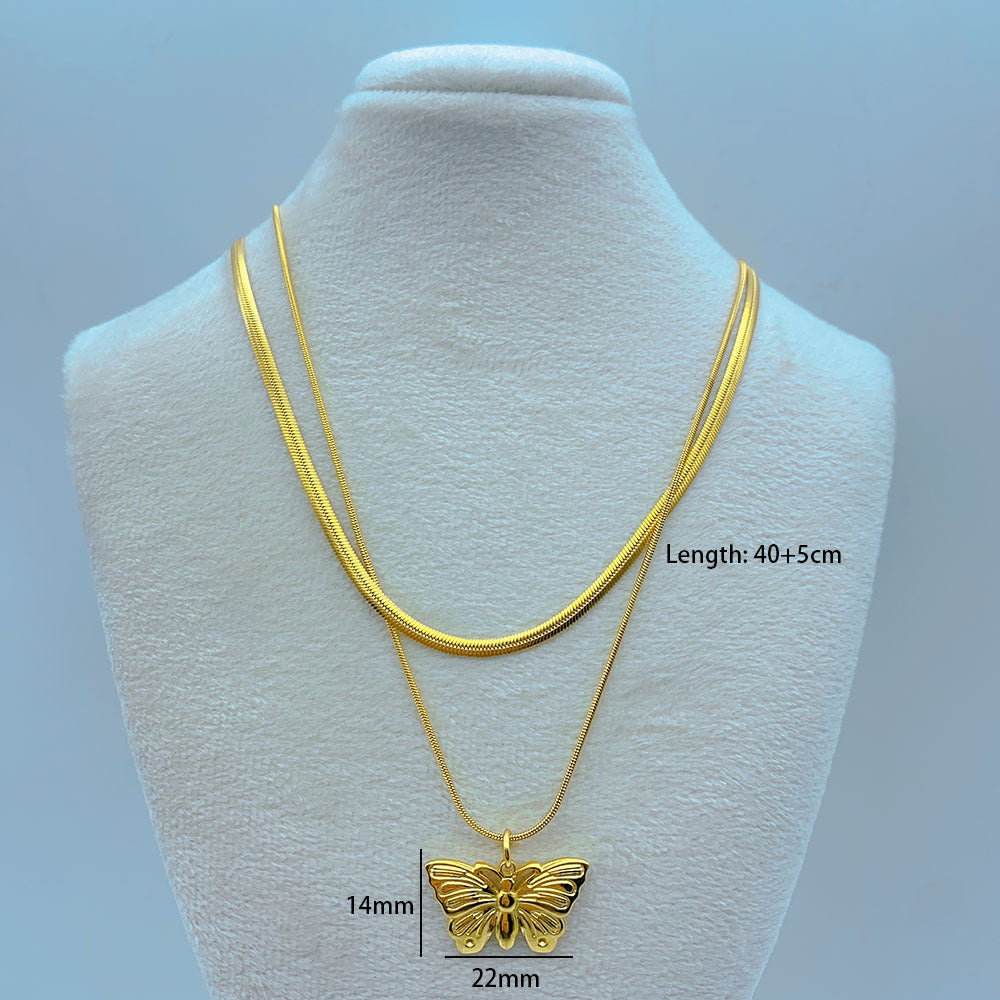 Wholesale Butterfly Dragonfly Stacked Double Layer Stainless Steel Necklace Snake Bone Chain ACC-NE-Yazhi005