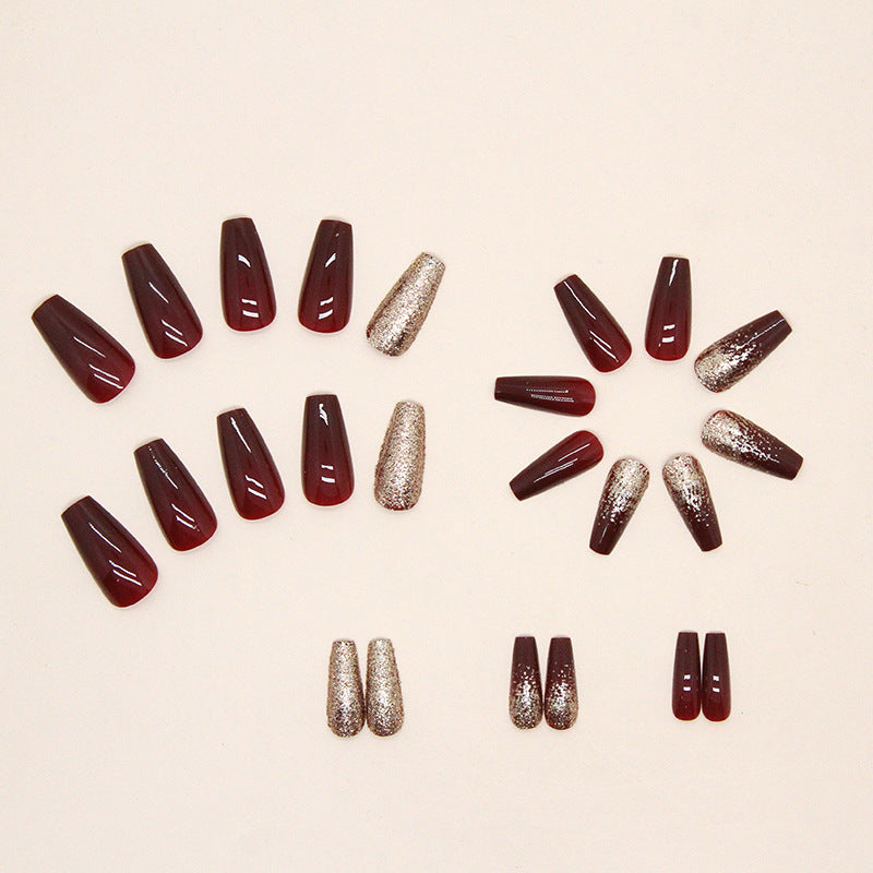 Wholesale 24 Pieces/box Gold Powder Wine Red Nails Kits Nail Stickers