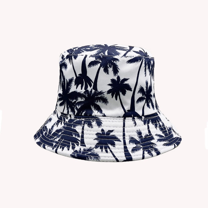 Wholesale Palm Tree Print Reversible Bucket Hat Breathable Autumn Hand-Painted Sun Hat Fashion Accessory