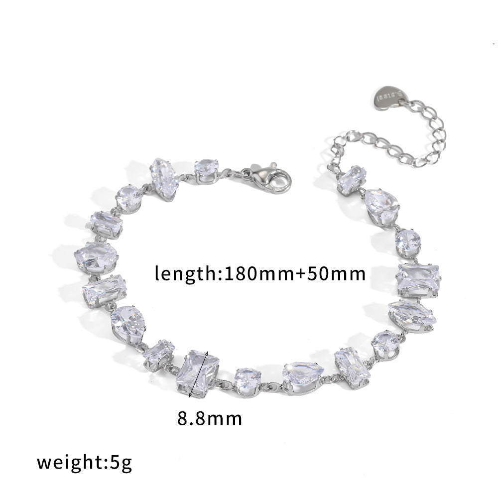 Wholesale Trendy Geometric Stainless Steel Bracelet with Cubic Zirconia,  Mixed Colors,  Unisex Fashion Accessory for Everyday Wear