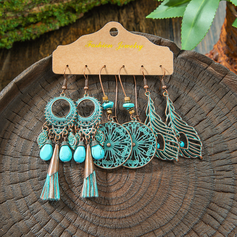 Wholesale Retro Irregular Tassel Earrings Set 3 Piece Alloy Fashion Jewelry for Boutique Resale