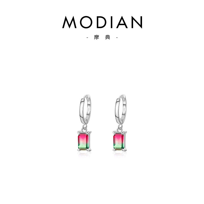 Wholesale  s925 sterling silver  watermelon tourmaline contrast color earrings