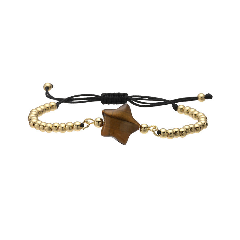 Wholesale Gold Plated Copper Star Charm Bracelet Quartz Tiger Eye Green Aventurine Beads Handmade Unisex Wedding Gift Fashion Accessory