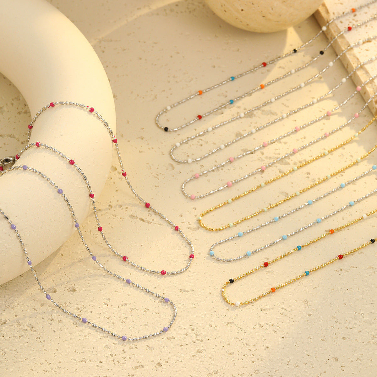 Wholesale stainless steel drop rice beads necklace