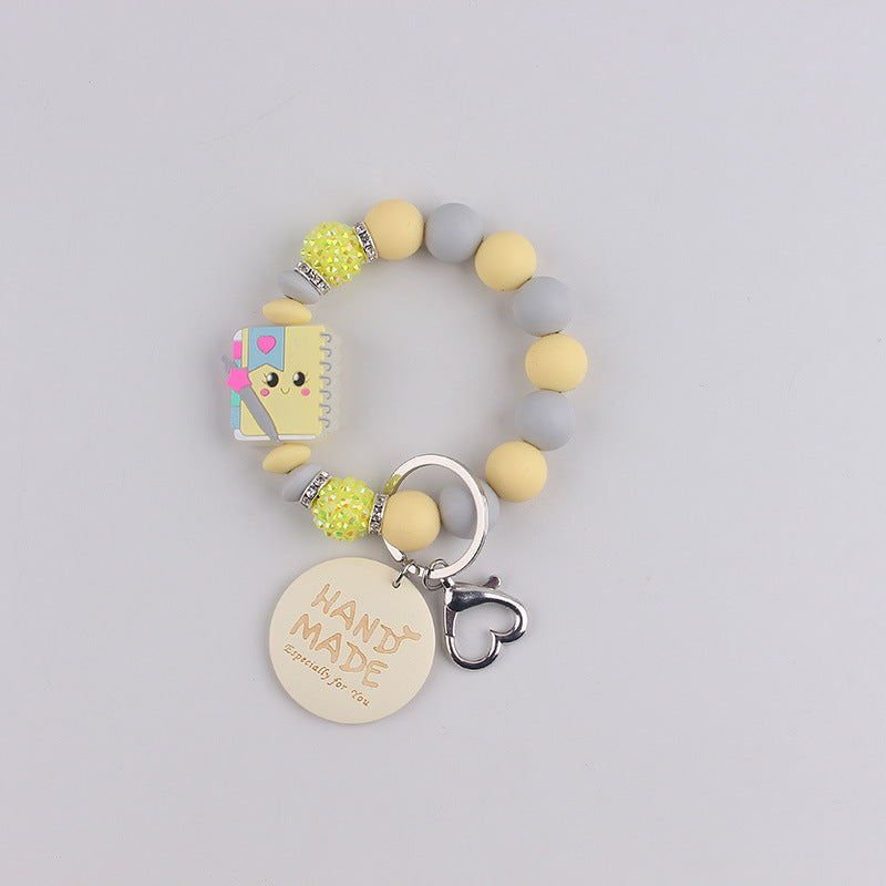 Wholesale Mother' s Day Handmade Smiley-Face Wooden Tag  Keychain