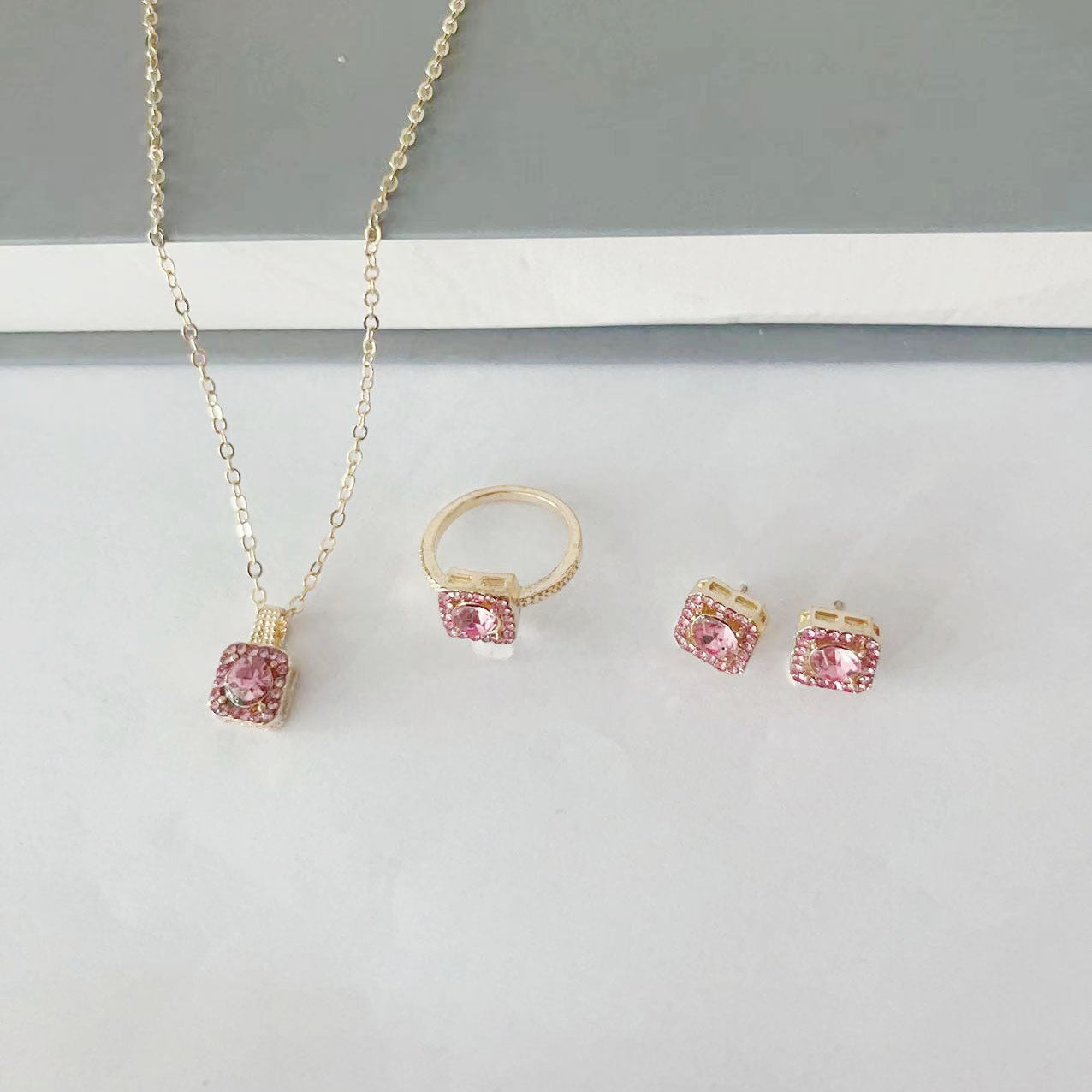 Wholesale Square Simple Necklace Ring Earring Three-piece Set ACC-NE-ErJJ001
