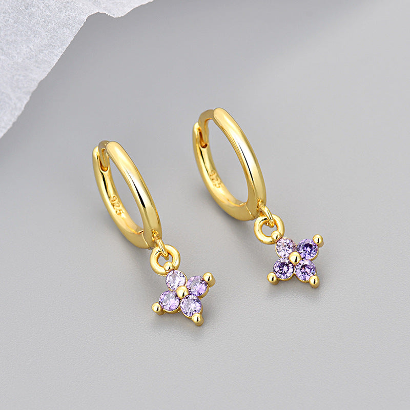 Wholesale  diamond four-leaf flower earrings  geometric flower earrings