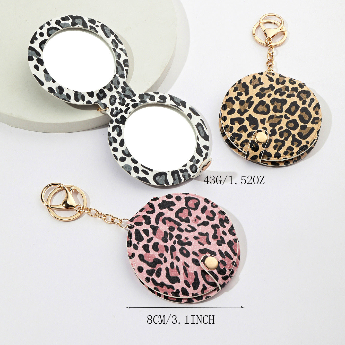 Wholesale Leopard Print Makeup Mirror PU Leather Keychain Pendants ACC-KC-XTZ014