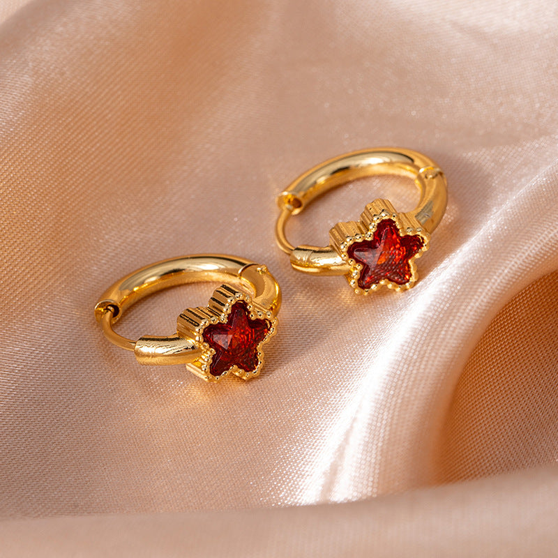 Wholesale Titanium Steel Star Earrings with Emerald and Crystal Zircon - Retro Design for Everyday Wear Jewelry Accessory