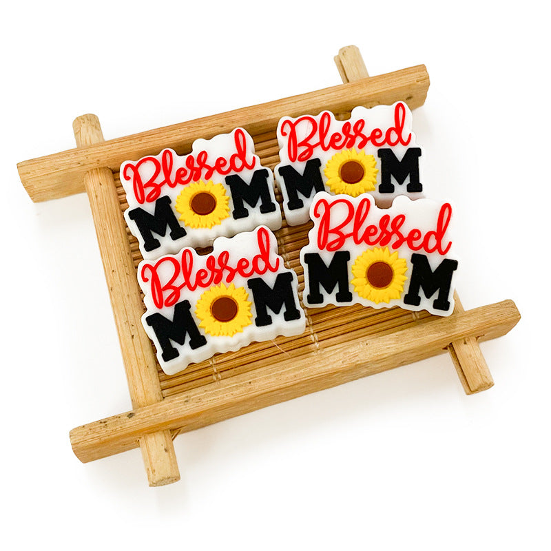 Wholesale 10pcs Faith Mom Silicone Beads Focal Beads DIY Accessories Mother's Day ACC-BDS-WDX077