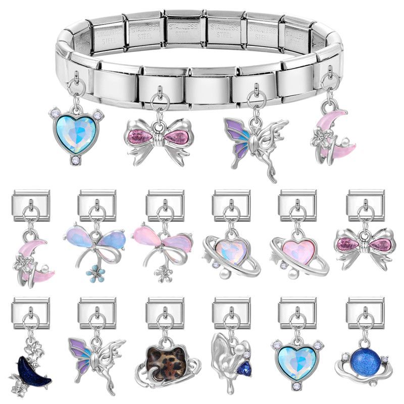 Wholesale Italian modular steel heart pendant DIY bracelet accessories