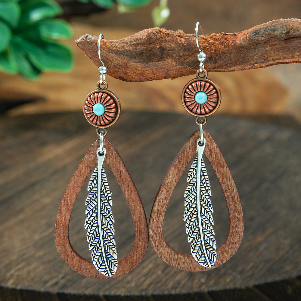 Wholesale Retro Bohemian Turquoise Alloy Earrings Party Wear Fashion Accessory