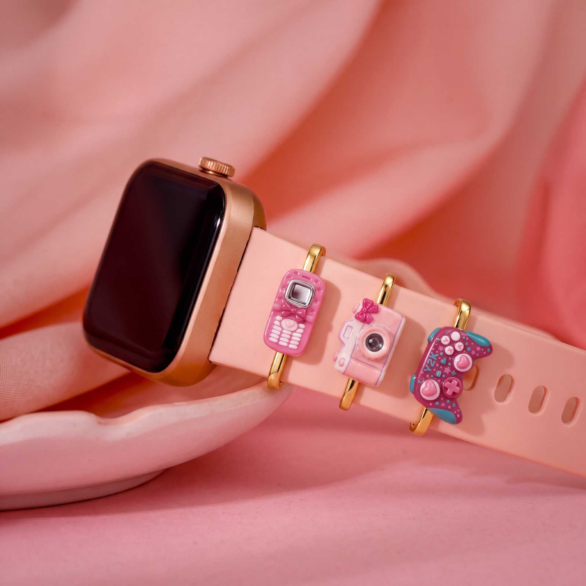 Wholesale 18K Gold Plated Stainless Steel Pink Fitness Tracker Charm Chic DIY Jewelry Accessory For Party Resale