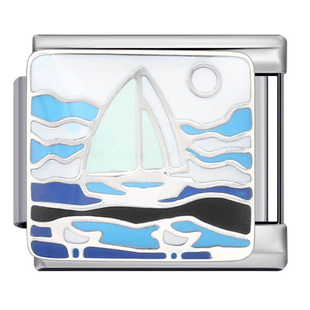 Wholesale  Italian Module Bracelet  Blue Ocean ElementsStainless Steel Welding Pattern DIY Charms