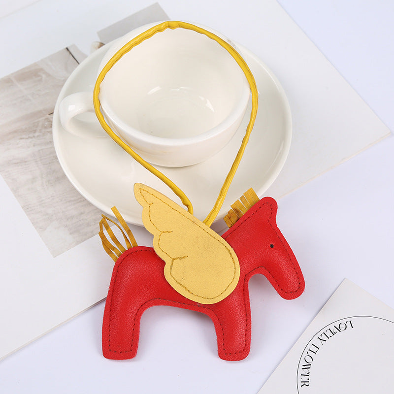 Wholesale Cute Pegasus Pendant PU Leather Camel Keychain