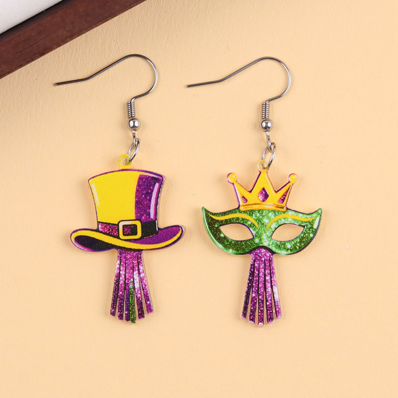 Wholesale Acrylic carnival mask crown earrings