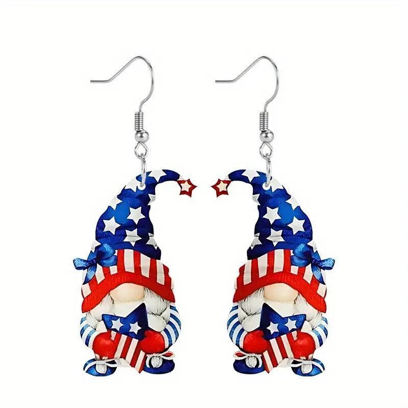 Wholesale  American Flag Hat Dwarf Acrylic Earrings Blue Star Flag Hat Independence Day Earring