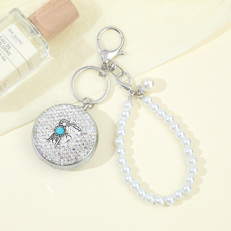 Wholesale Portable Folding Rhinestone Mirror Pill Box Keychain ACC-KC-ZhiYa022