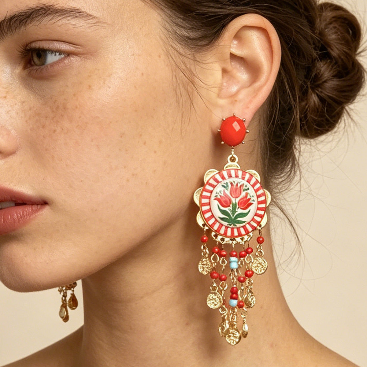 Wholesale Retro Ethnic Floral Beaded Tassel Earrings - Fashion Accessory for Women,  Gift Idea