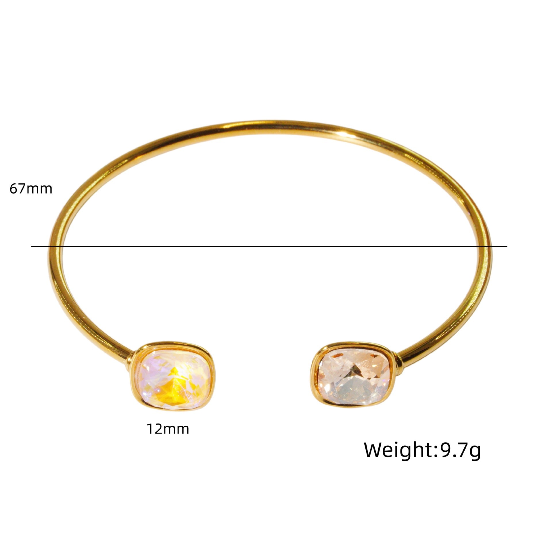 Wholesale Modern Minimalist Double Gemstone Inlaid Stainless Steel Open Bracelet Fashion Accessory Boutique Resale Gift
