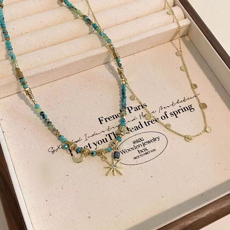 Wholesale Bohemian Blue Beaded Stacked Choker Necklace