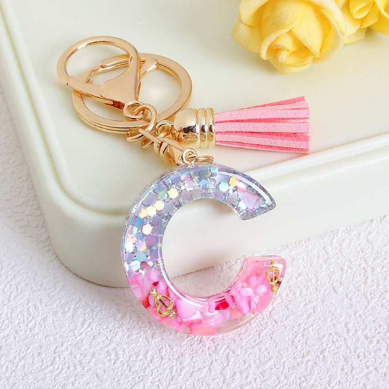 Wholesale Glitter 26 English Letter Tassel Keychain