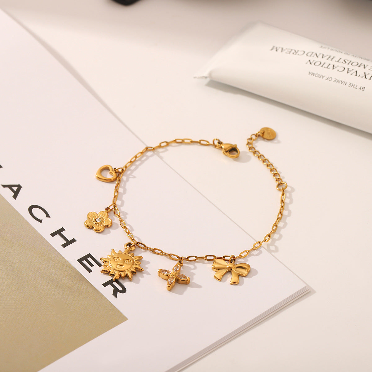 Wholesale Stainless Steel Sunflower Heart Bow Bracelet