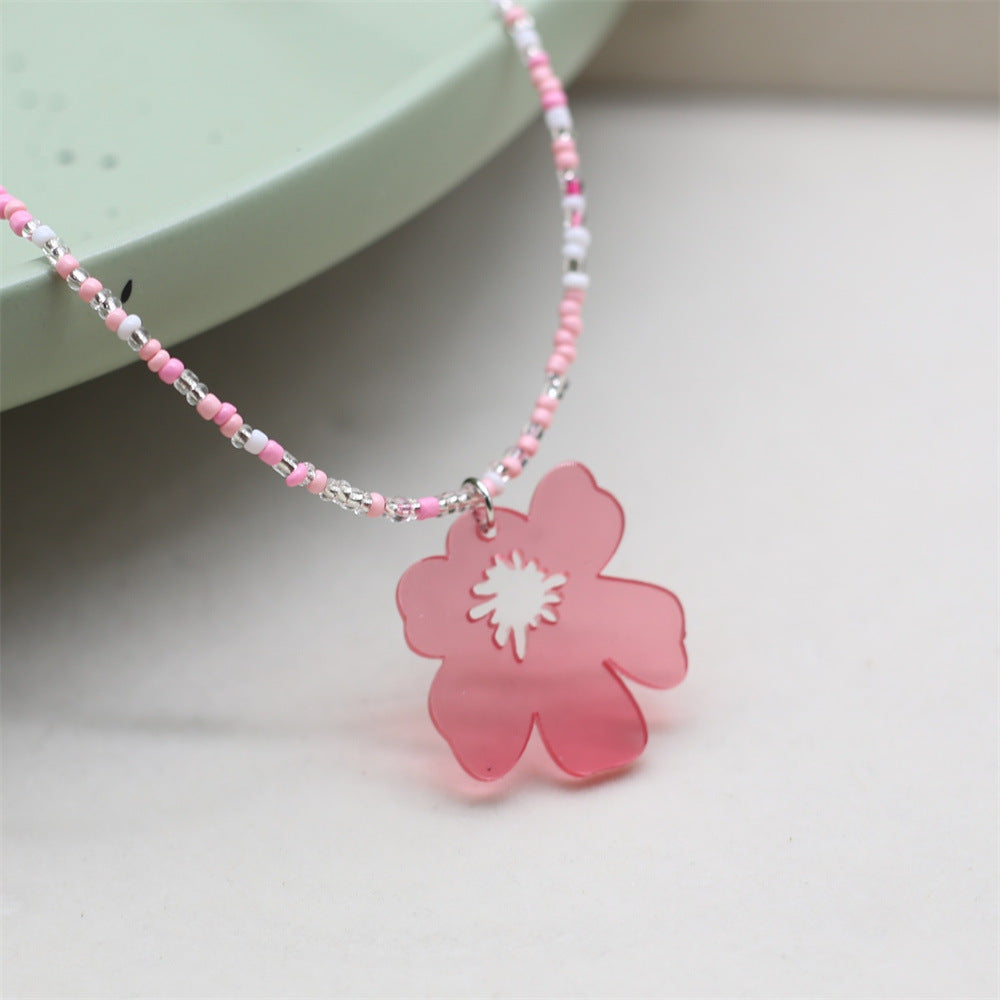 Wholesale Colorful Rice Bead Flower Necklace