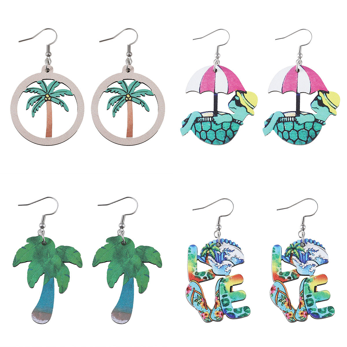 Wholesale colorful flip flops palm tree flowers LOVE pendant earrings